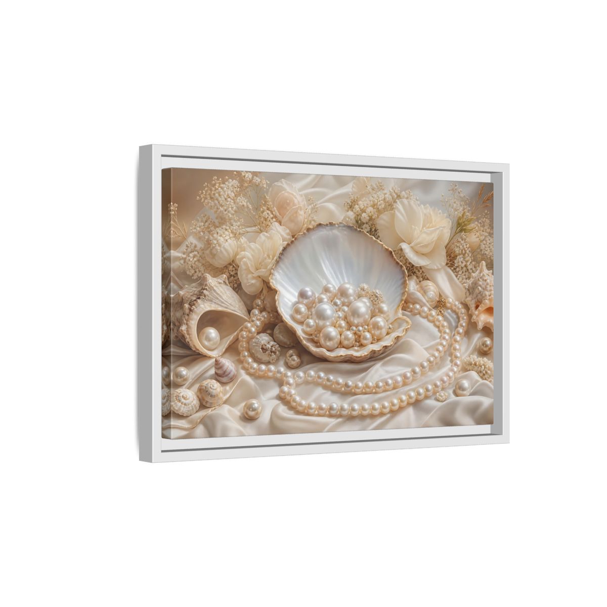 Side Mockup 4. Nature Pearls Pearl And Cream shown as stretched canvas wall art