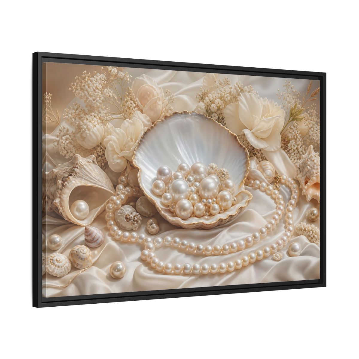 Side Mockup 13. Nature Pearls Pearl And Cream shown as stretched canvas wall art