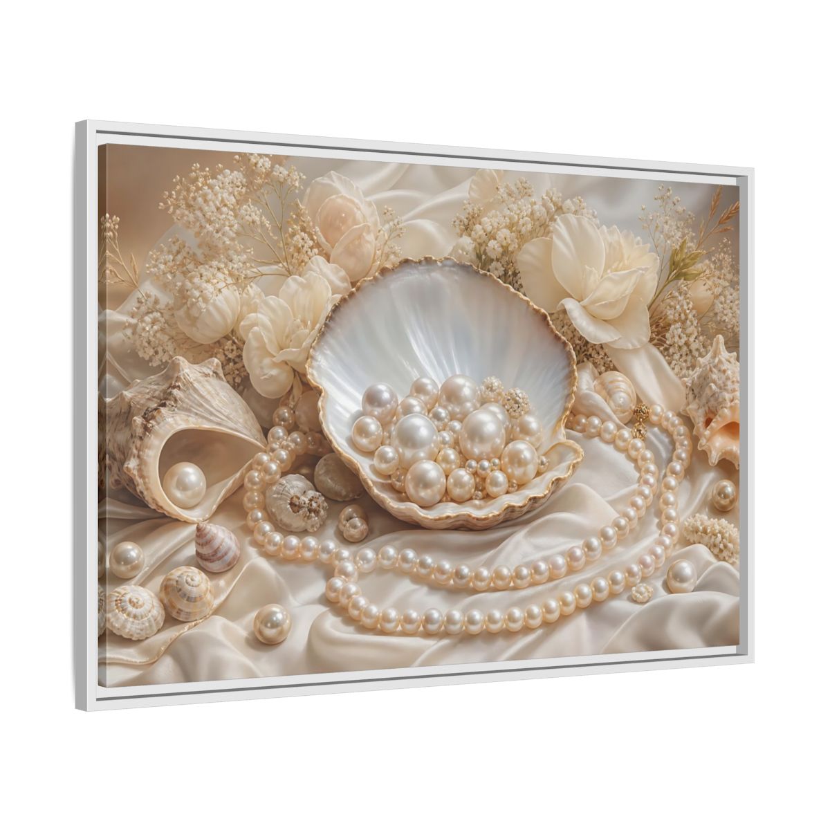Side Mockup 9. Nature Pearls Pearl And Cream shown as stretched canvas wall art