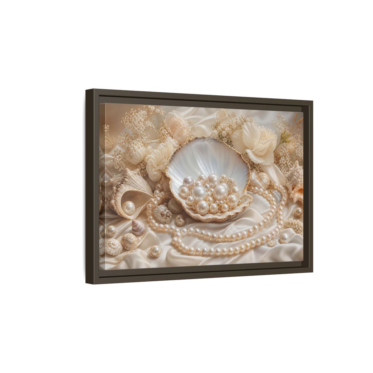 Side Mockup 5. Nature Pearls Pearl And Cream shown as stretched canvas wall art