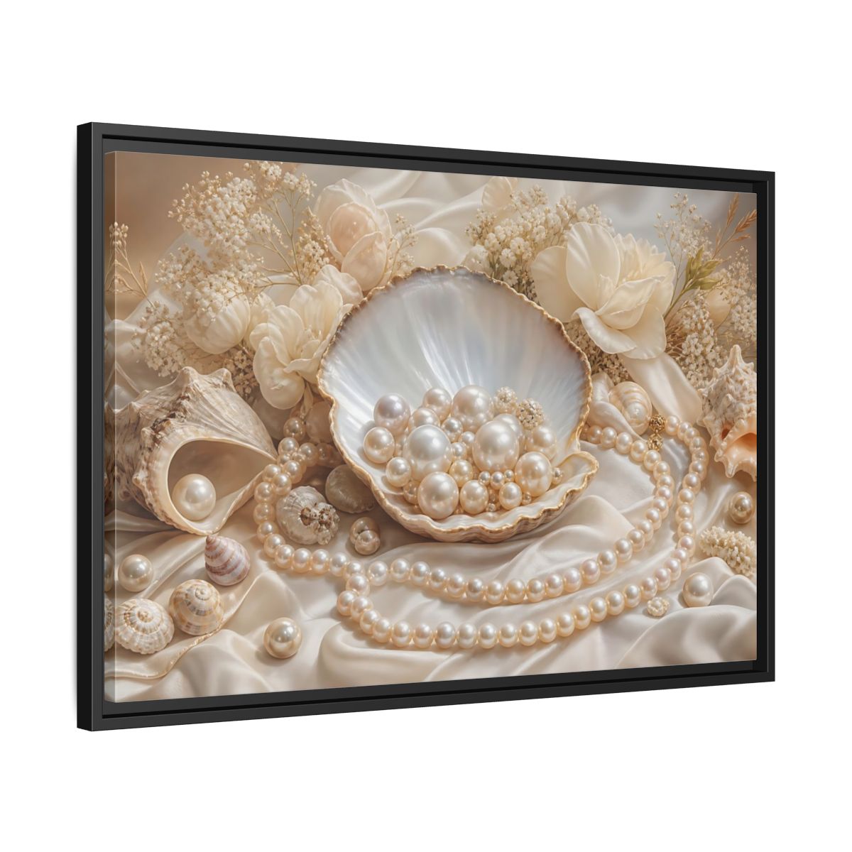 Side Mockup 14. Nature Pearls Pearl And Cream shown as stretched canvas wall art