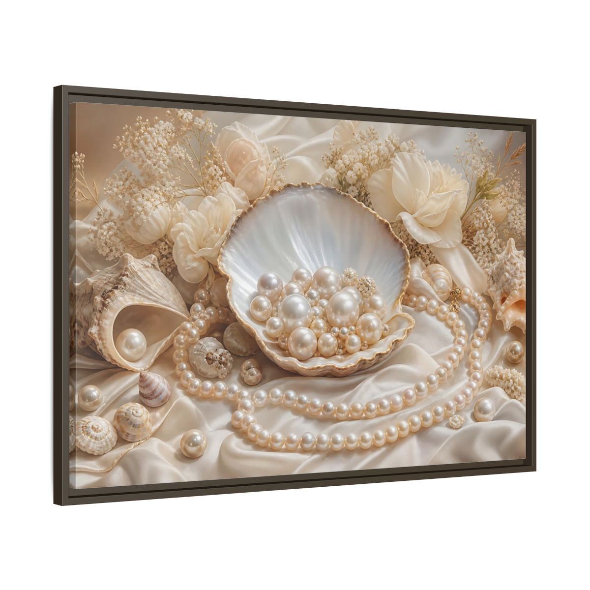 Main Mockup. Nature Pearls Pearl And Cream shown as stretched canvas wall art