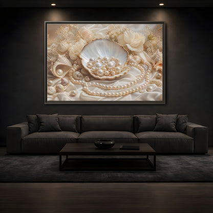 Mockup 3. Nature Pearls Pearl And Cream shown as stretched canvas wall art