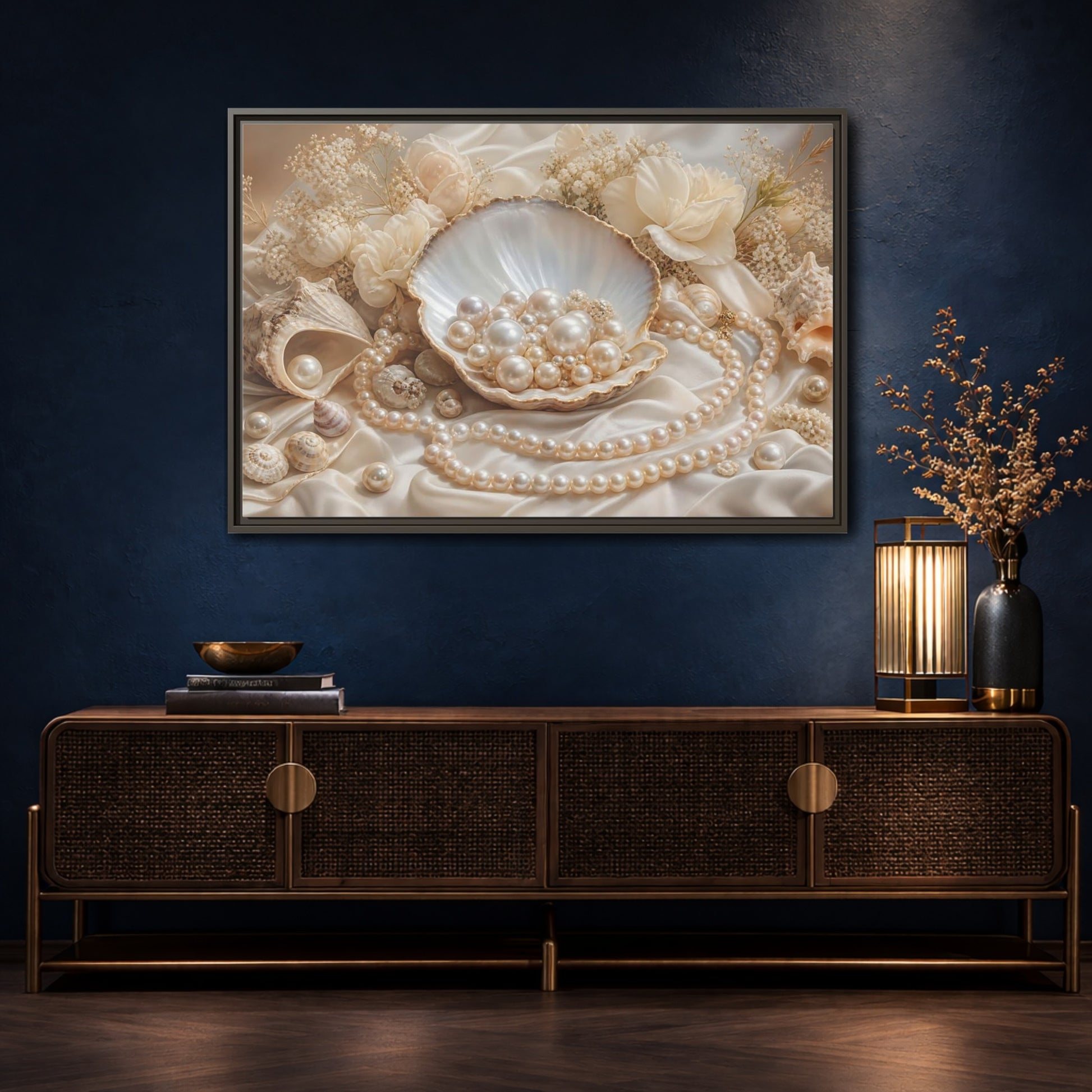 Mockup 4. Nature Pearls Pearl And Cream shown as stretched canvas wall art