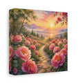 Side Mockup 2. Nature Peony Path Pink Flowers Sunset shown as stretched canvas wall art
