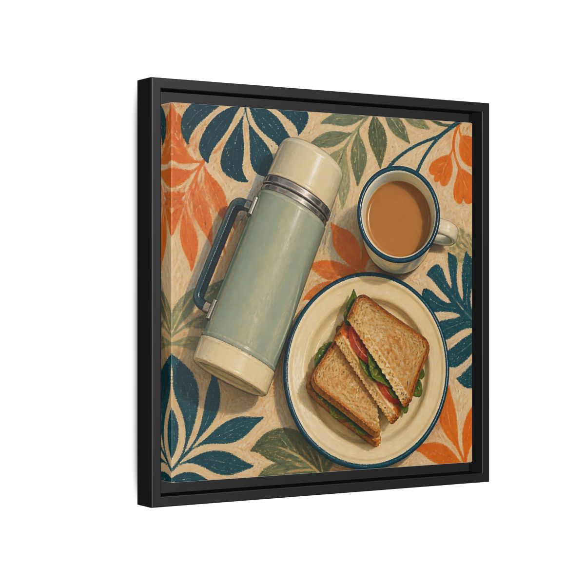 Side Mockup 15. Nature Picnic Lunch Vintage Picnic shown as stretched canvas wall art