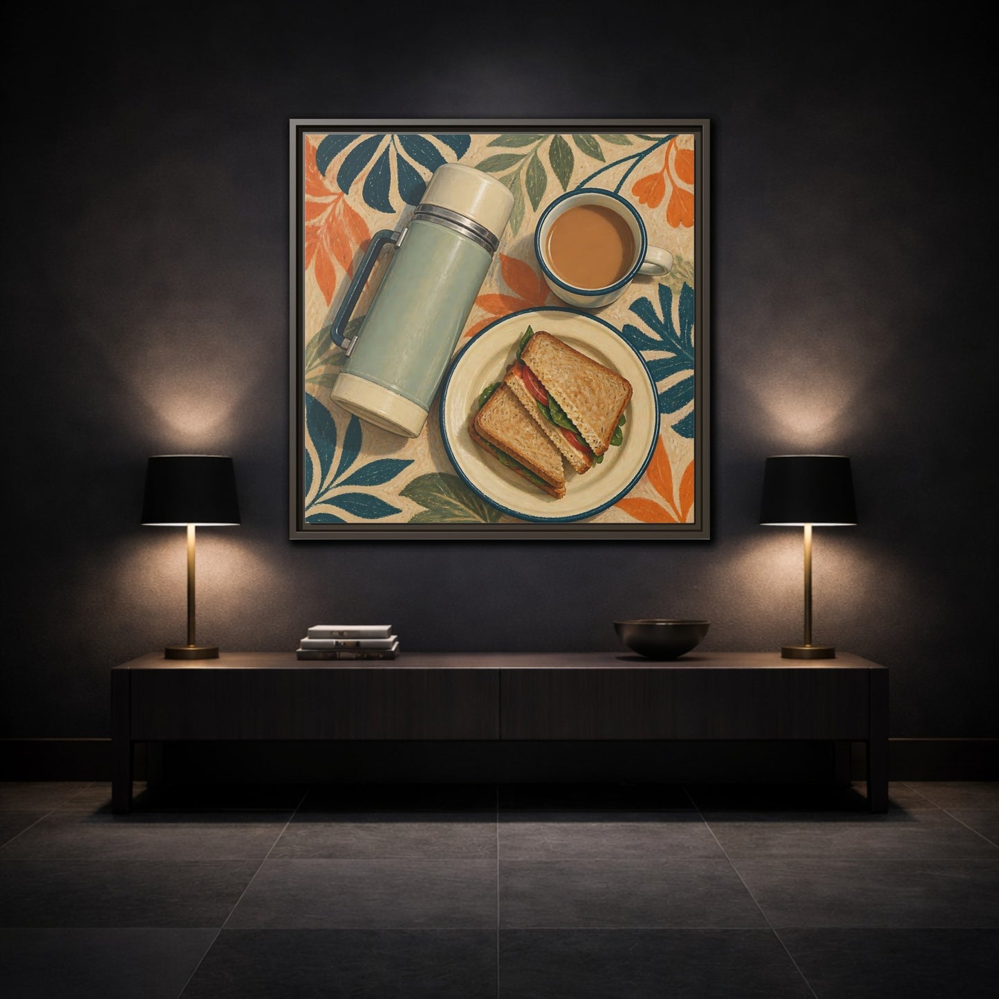 Mockup 3. Nature Picnic Lunch Vintage Picnic shown as stretched canvas wall art