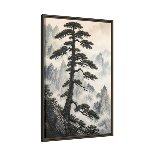 Main Mockup. Nature Pine Tree Green And Gray shown as stretched canvas wall art