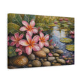 Side Mockup 4. Nature Plumeria Flowers Pink Plumeria Pond shown as stretched canvas wall art