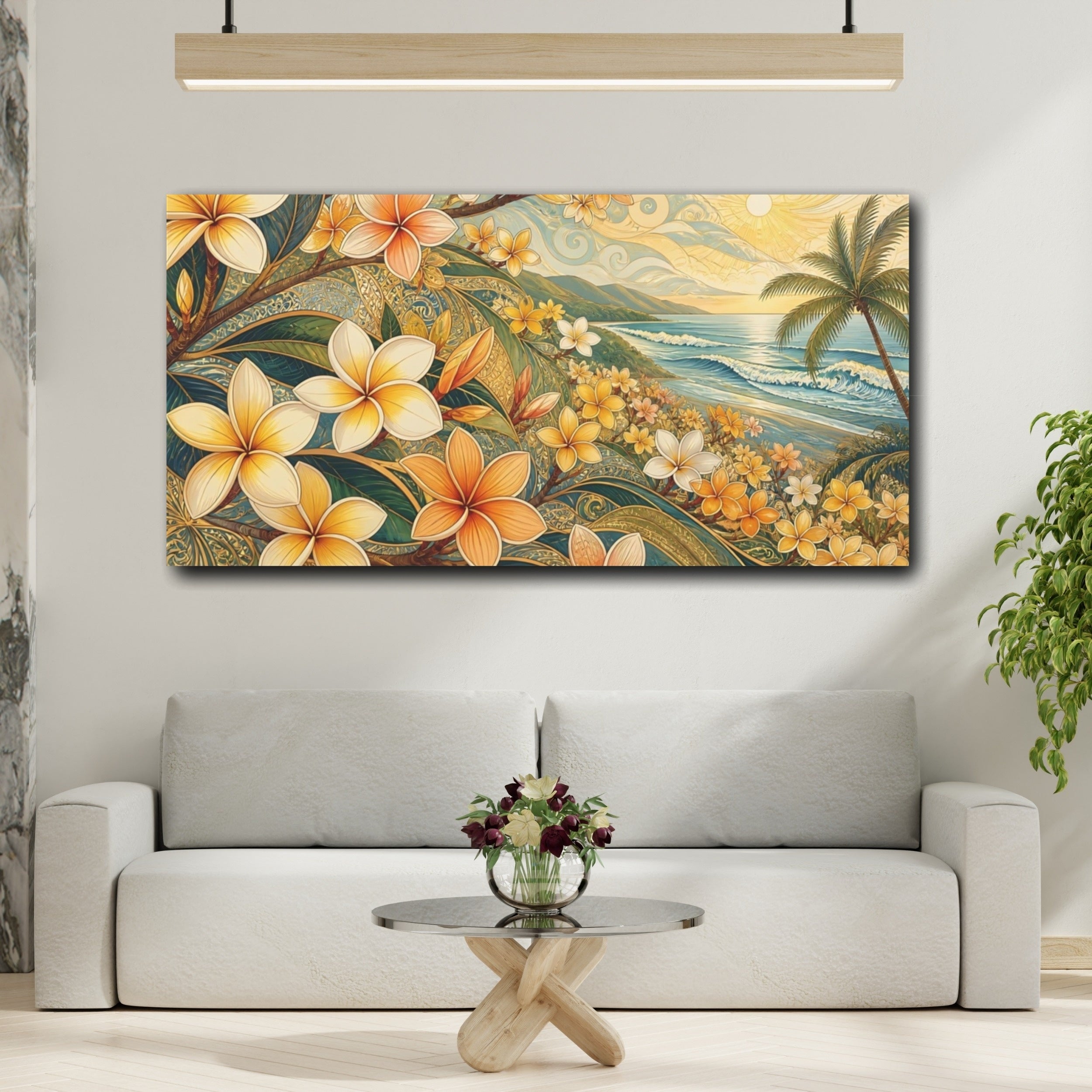 Mockup 2. Nature Plumeria Flowers Tropical Plumeria shown as stretched canvas wall art
