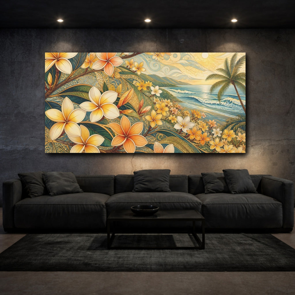 Mockup 3. Nature Plumeria Flowers Tropical Plumeria shown as stretched canvas wall art