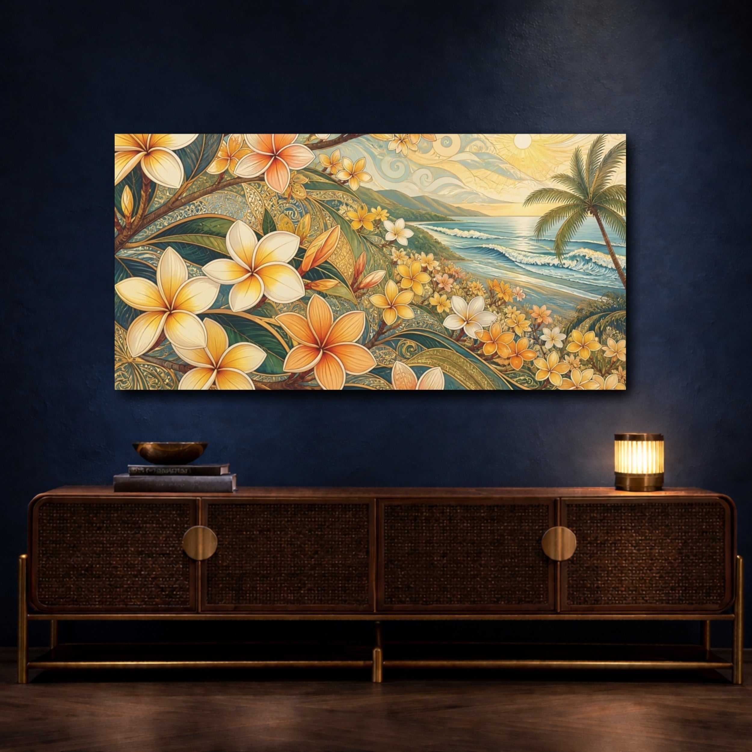 Mockup 4. Nature Plumeria Flowers Tropical Plumeria shown as stretched canvas wall art