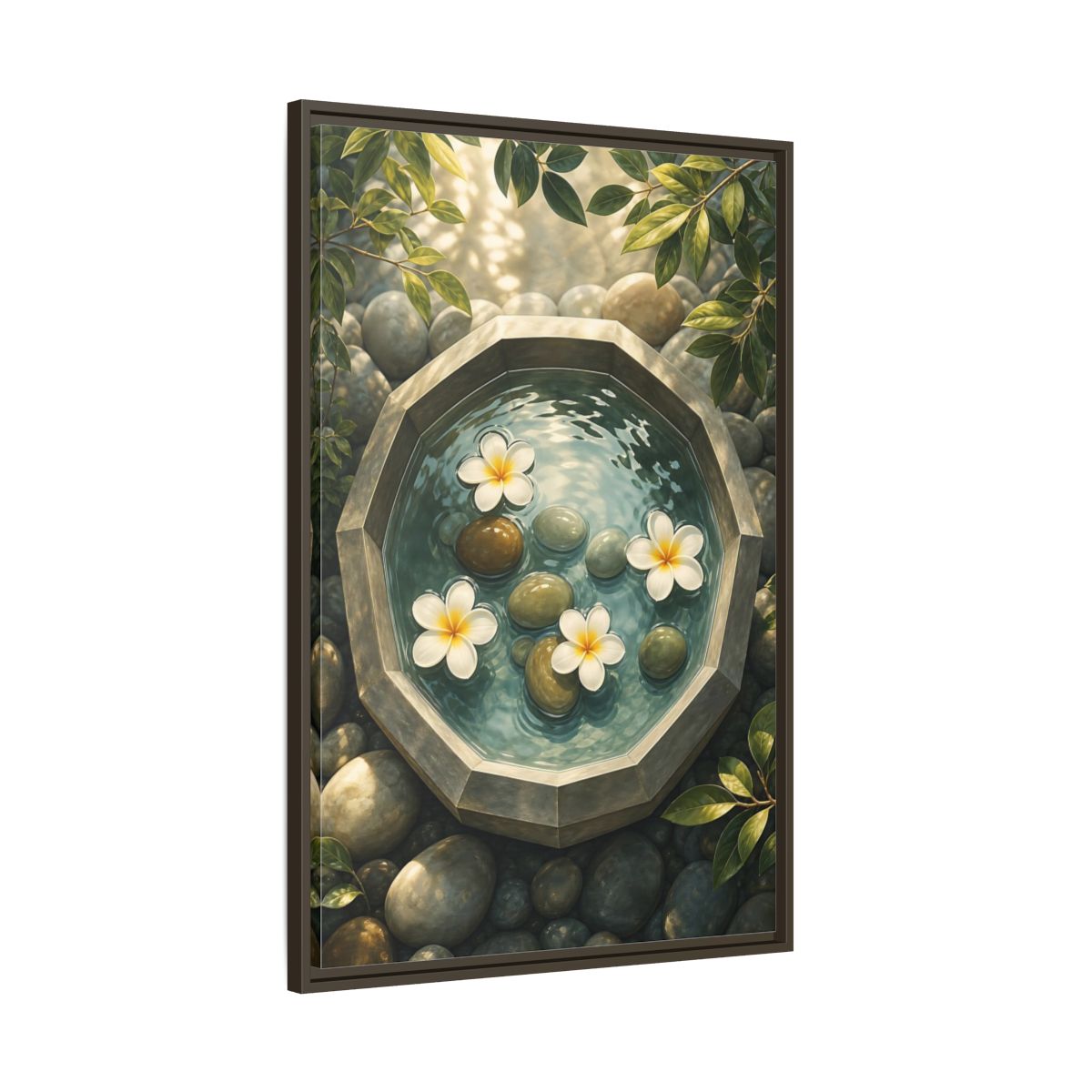 Main Mockup. Nature Plumeria Flowers Zen Plumeria shown as stretched canvas wall art