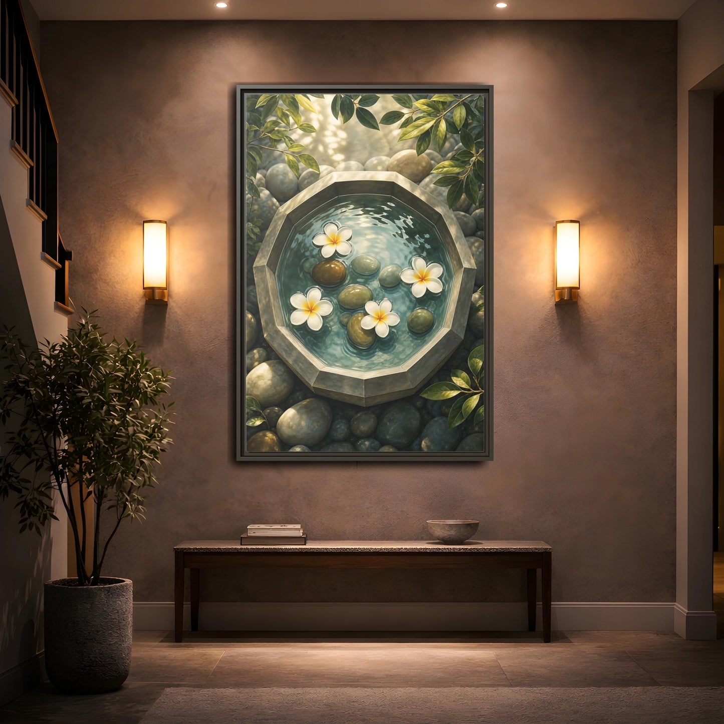 Mockup 2. Nature Plumeria Flowers Zen Plumeria shown as stretched canvas wall art