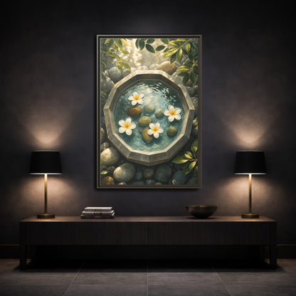 Mockup 3. Nature Plumeria Flowers Zen Plumeria shown as stretched canvas wall art
