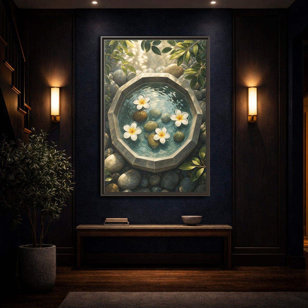 Mockup 4. Nature Plumeria Flowers Zen Plumeria shown as stretched canvas wall art