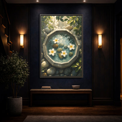 Mockup 4. Nature Plumeria Flowers Zen Plumeria shown as stretched canvas wall art