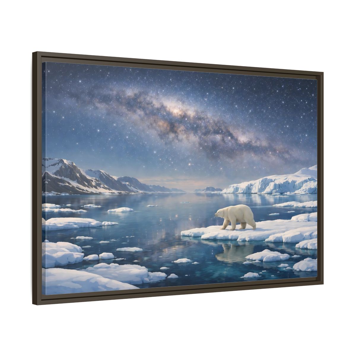 Main Mockup. Nature Polar Bear Blue And White Arctic shown as stretched canvas wall art