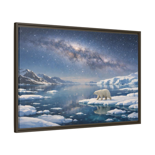 Main Mockup. Nature Polar Bear Blue And White Arctic shown as stretched canvas wall art