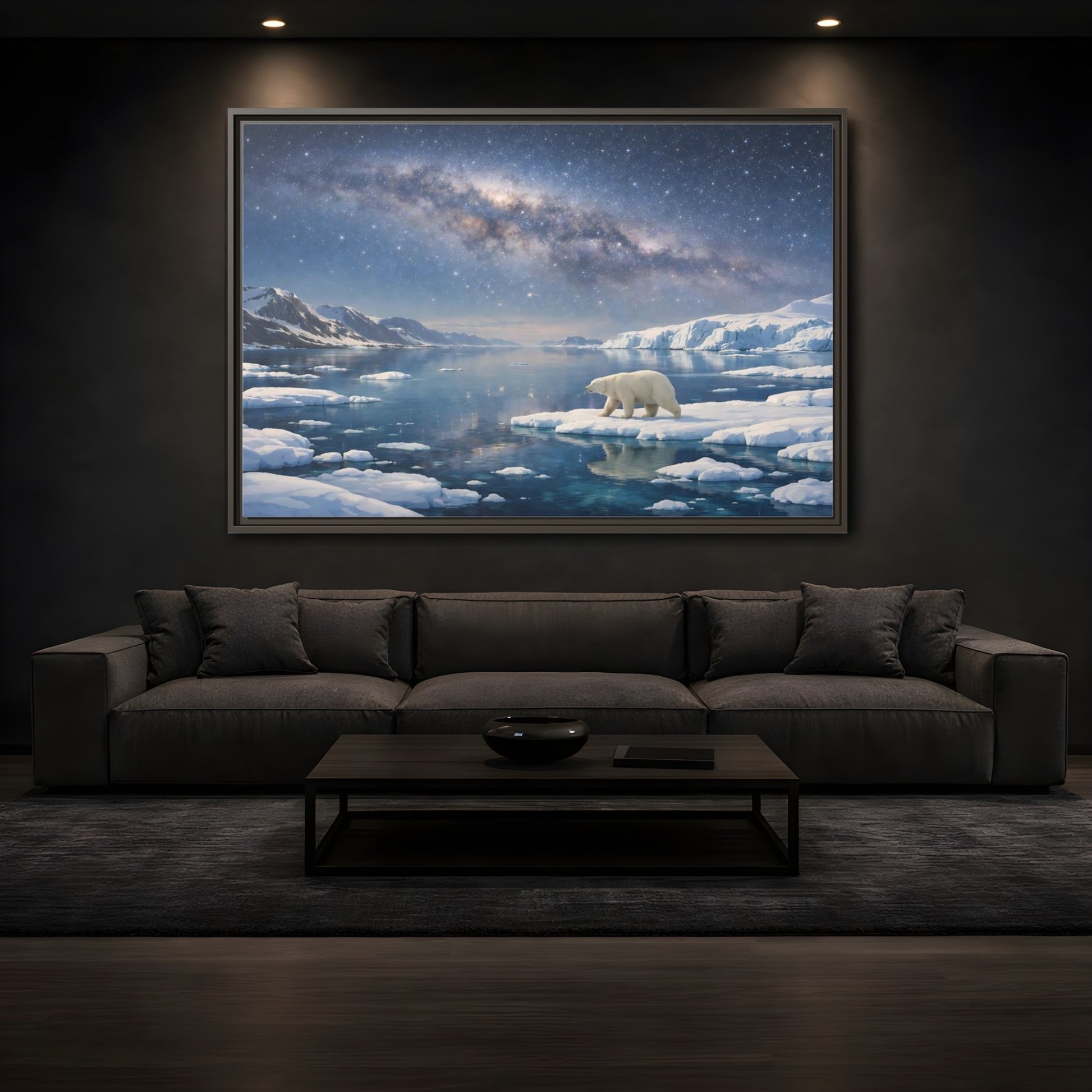 Mockup 3. Nature Polar Bear Blue And White Arctic shown as stretched canvas wall art