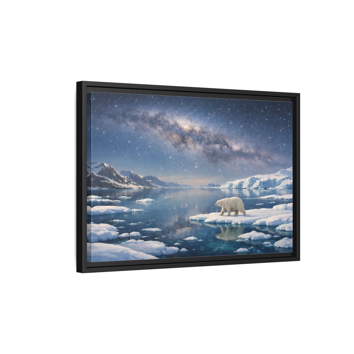 Side Mockup 3. Nature Polar Bear Blue And White Arctic shown as stretched canvas wall art