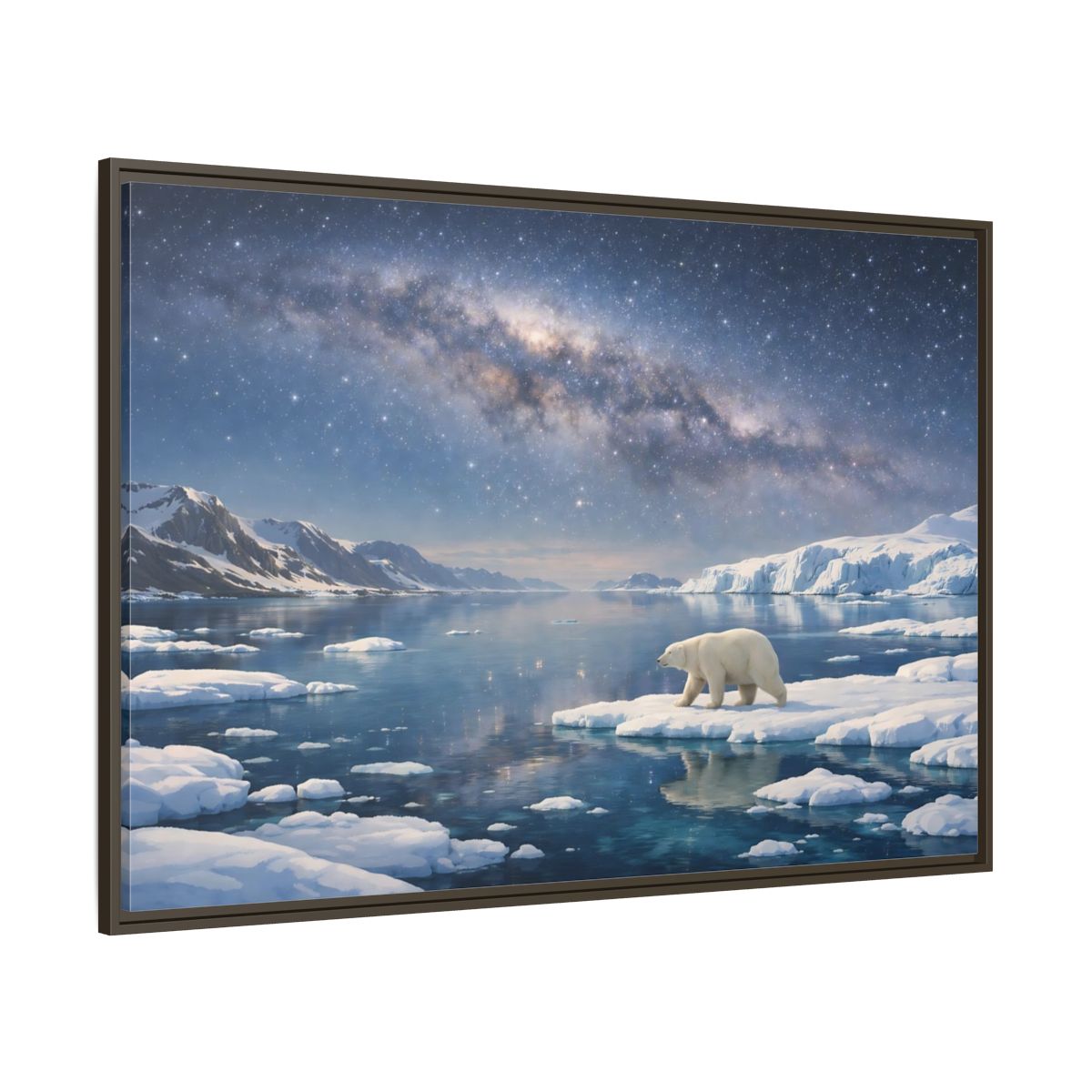 Side Mockup 8. Nature Polar Bear Blue And White Arctic shown as stretched canvas wall art