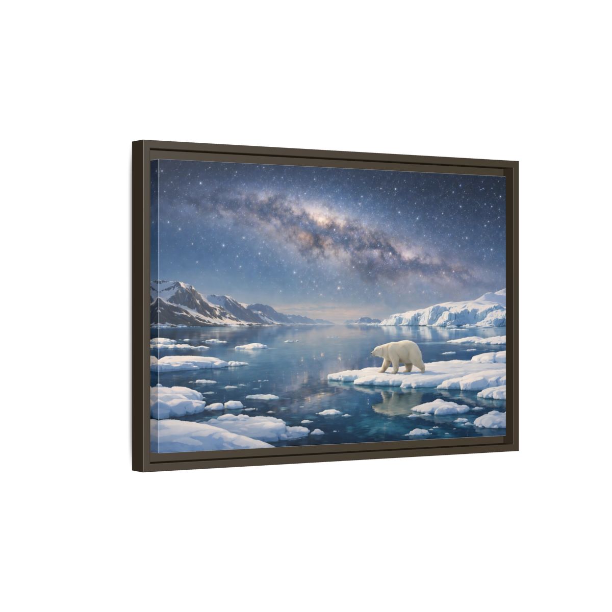 Side Mockup 2. Nature Polar Bear Blue And White Arctic shown as stretched canvas wall art