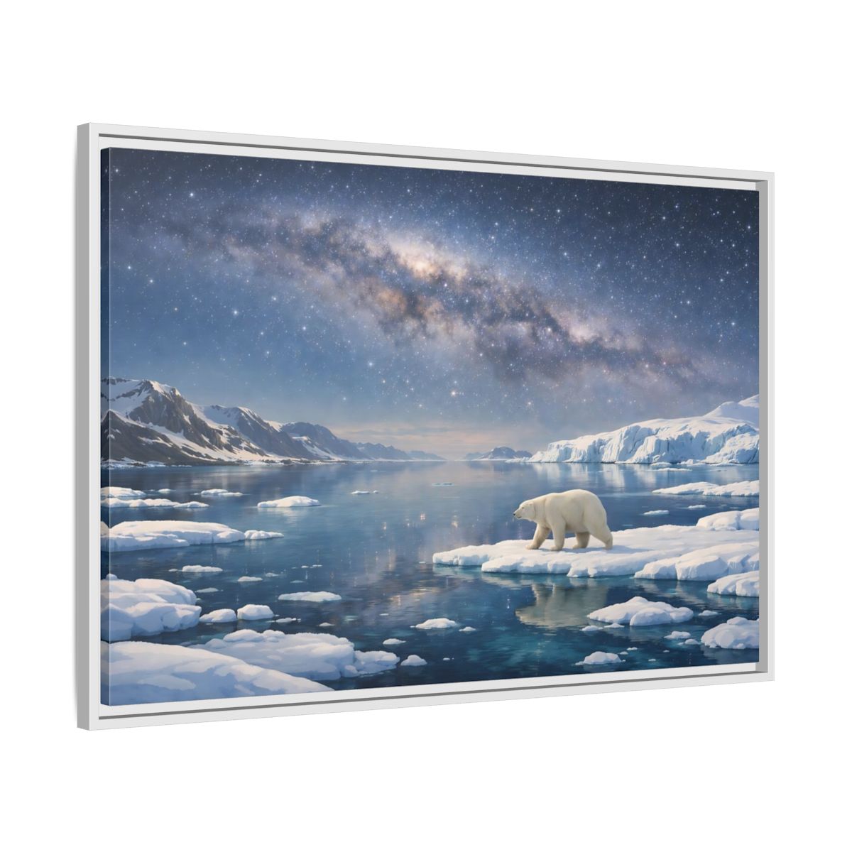 Side Mockup 9. Nature Polar Bear Blue And White Arctic shown as stretched canvas wall art