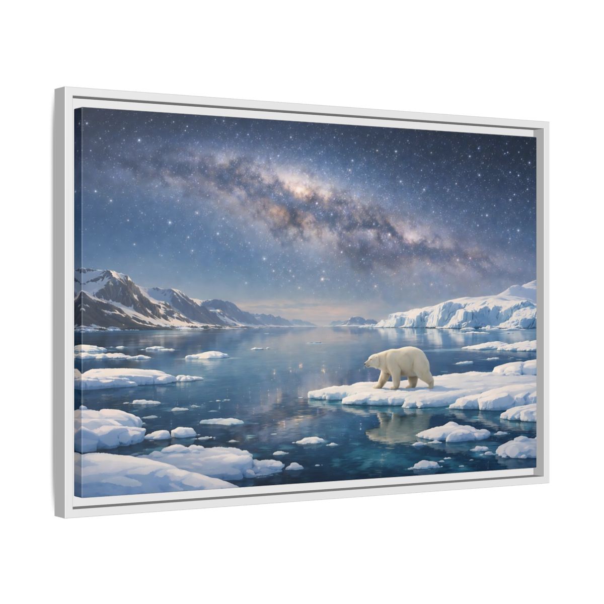 Side Mockup 10. Nature Polar Bear Blue And White Arctic shown as stretched canvas wall art