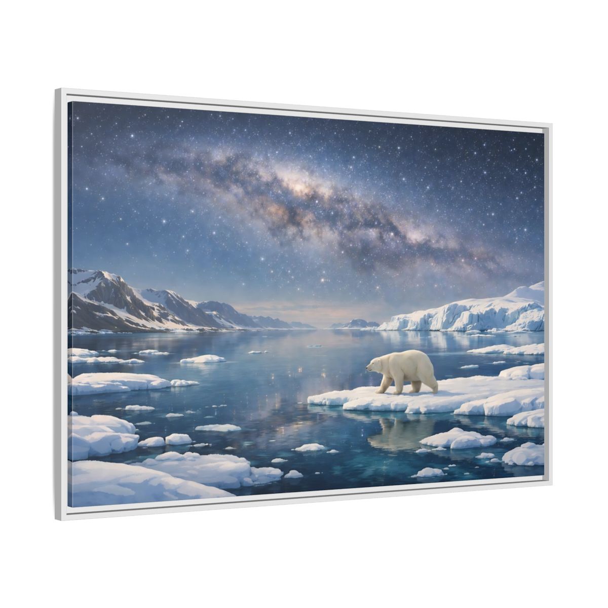 Side Mockup 7. Nature Polar Bear Blue And White Arctic shown as stretched canvas wall art