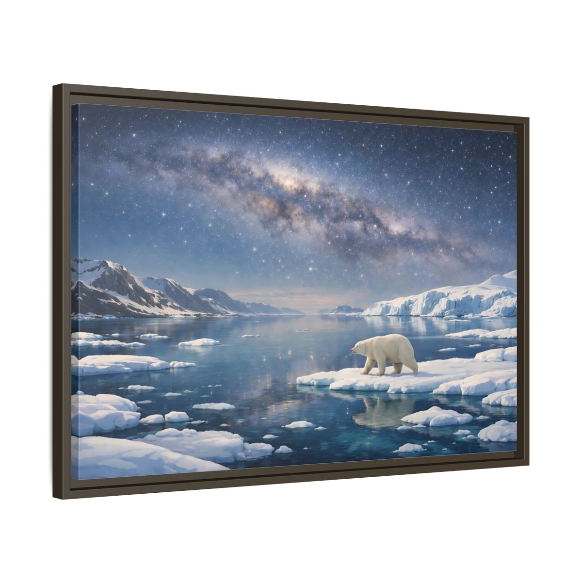 Side Mockup 11. Nature Polar Bear Blue And White Arctic shown as stretched canvas wall art