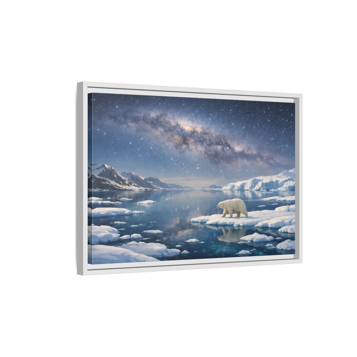 Side Mockup 1. Nature Polar Bear Blue And White Arctic shown as stretched canvas wall art