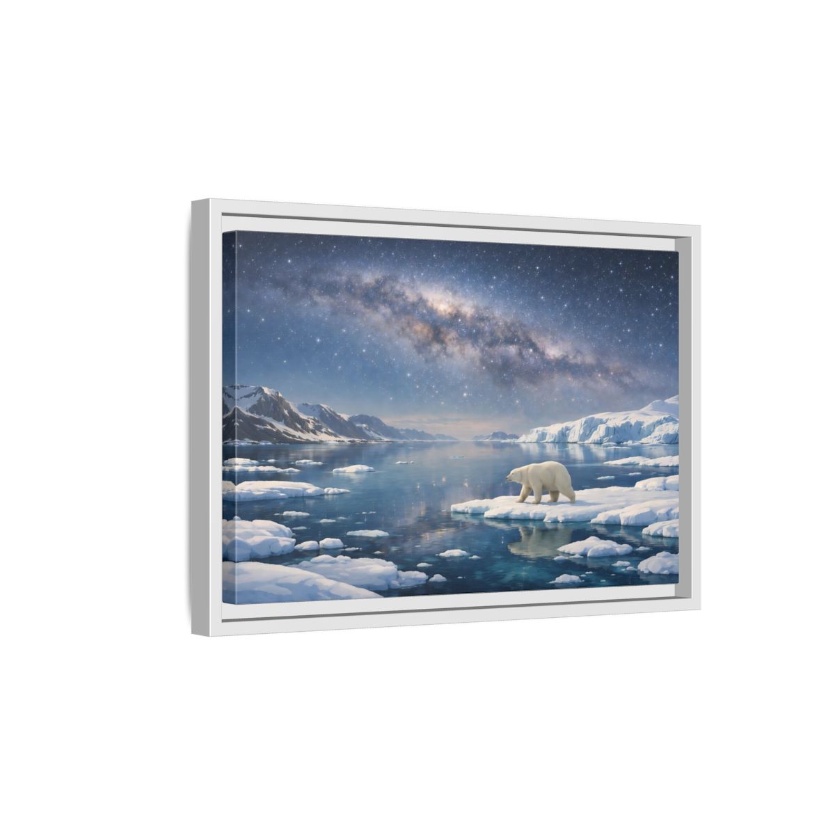 Side Mockup 4. Nature Polar Bear Blue And White Arctic shown as stretched canvas wall art