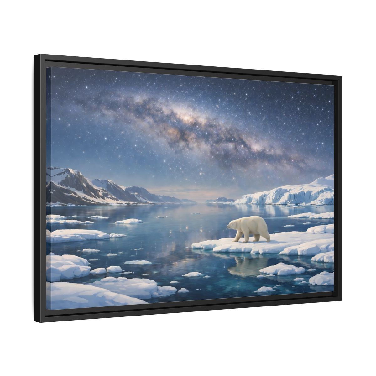 Side Mockup 14. Nature Polar Bear Blue And White Arctic shown as stretched canvas wall art
