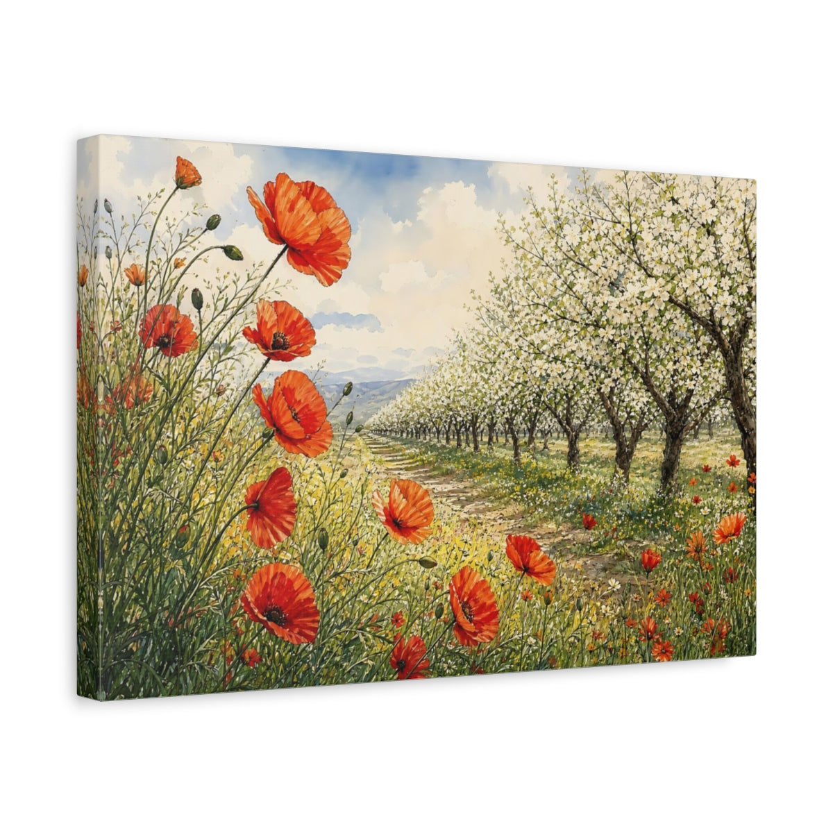 Side Mockup 4. Nature Poppies Poppy Field Landscape shown as stretched canvas wall art