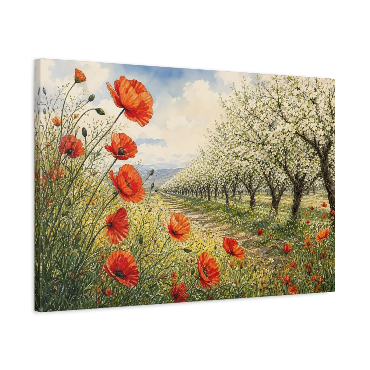 Side Mockup 2. Nature Poppies Poppy Field Landscape shown as stretched canvas wall art