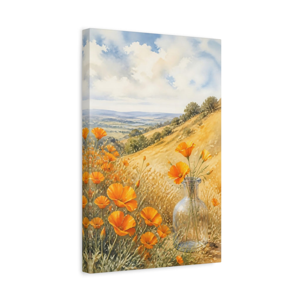 Side Mockup 4. Nature Poppies Orange Poppies Landscape shown as stretched canvas wall art