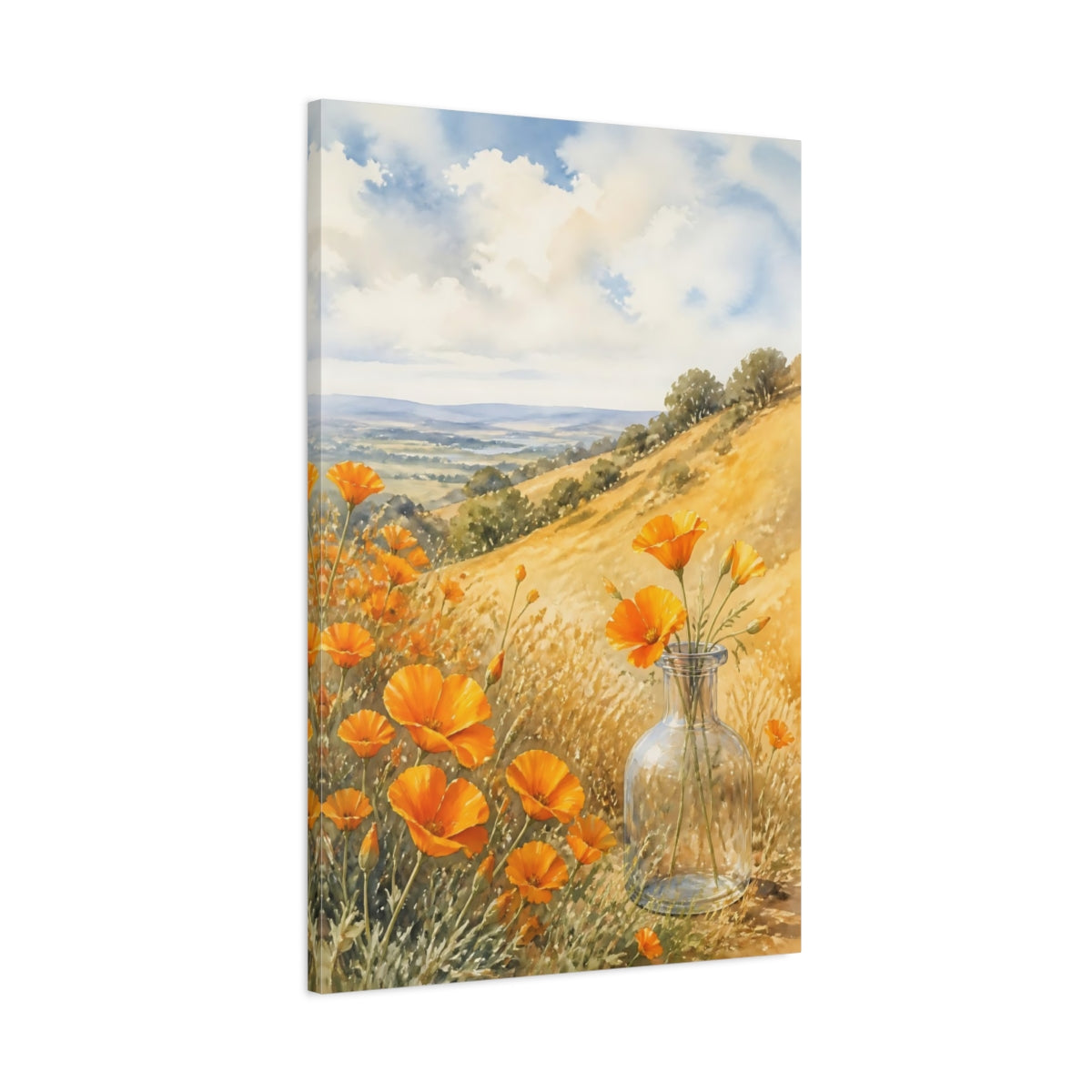 Main Mockup. Nature Poppies Orange Poppies Landscape shown as stretched canvas wall art