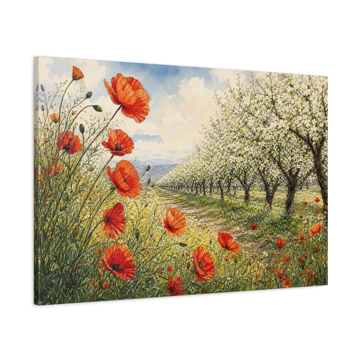 Main Mockup. Nature Poppies Poppy Field Landscape shown as stretched canvas wall art