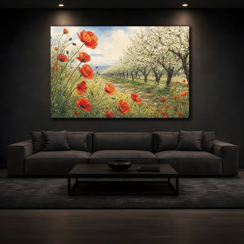 Mockup 3. Nature Poppies Poppy Field Landscape shown as stretched canvas wall art