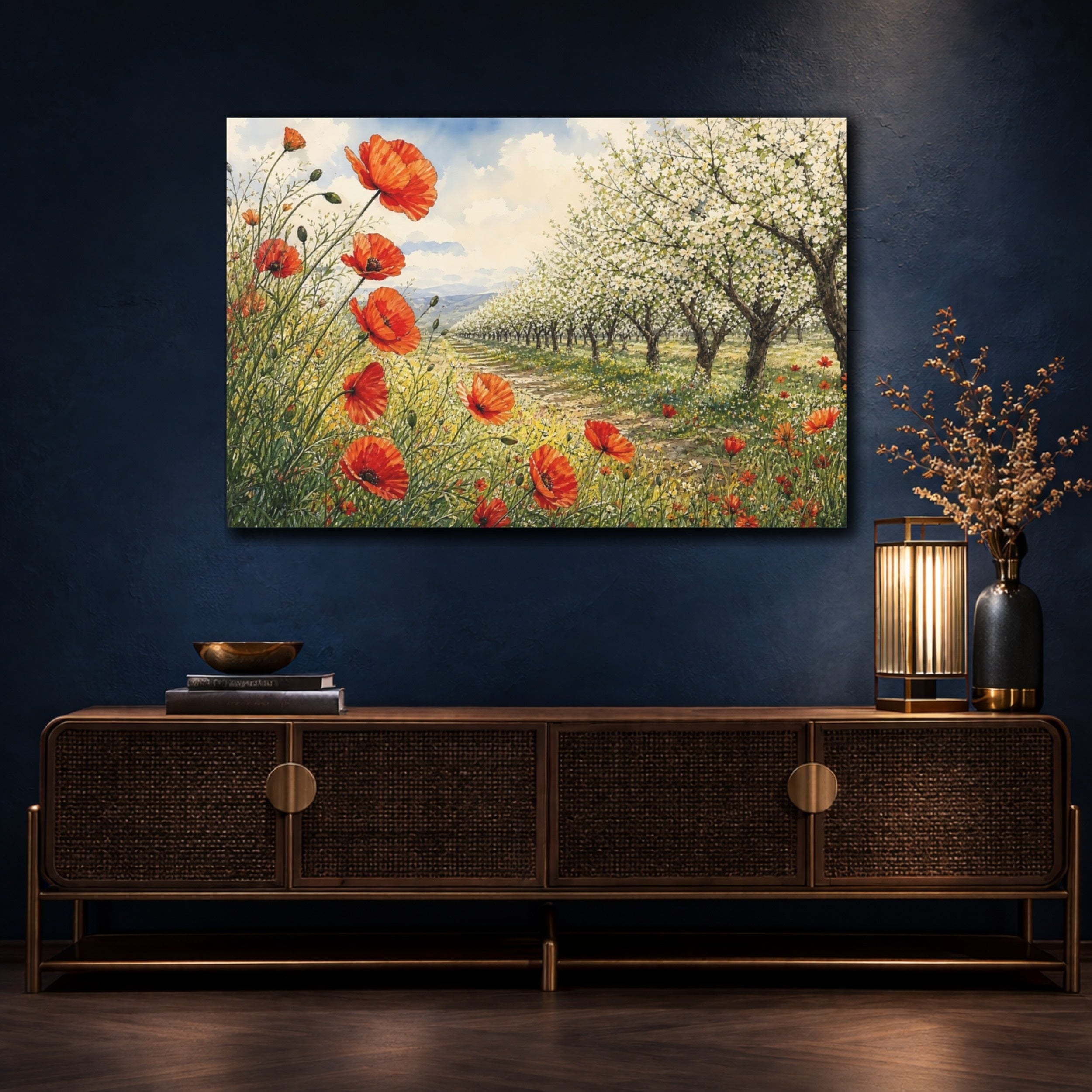 Mockup 4. Nature Poppies Poppy Field Landscape shown as stretched canvas wall art