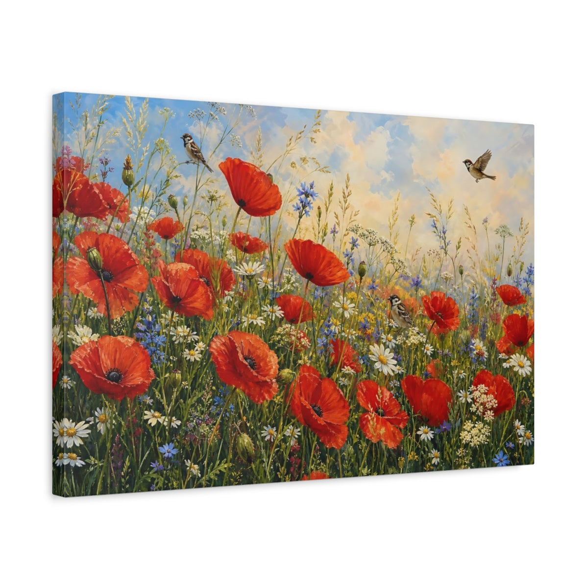 Side Mockup 3. Nature Poppies Red Poppies Meadow shown as stretched canvas wall art