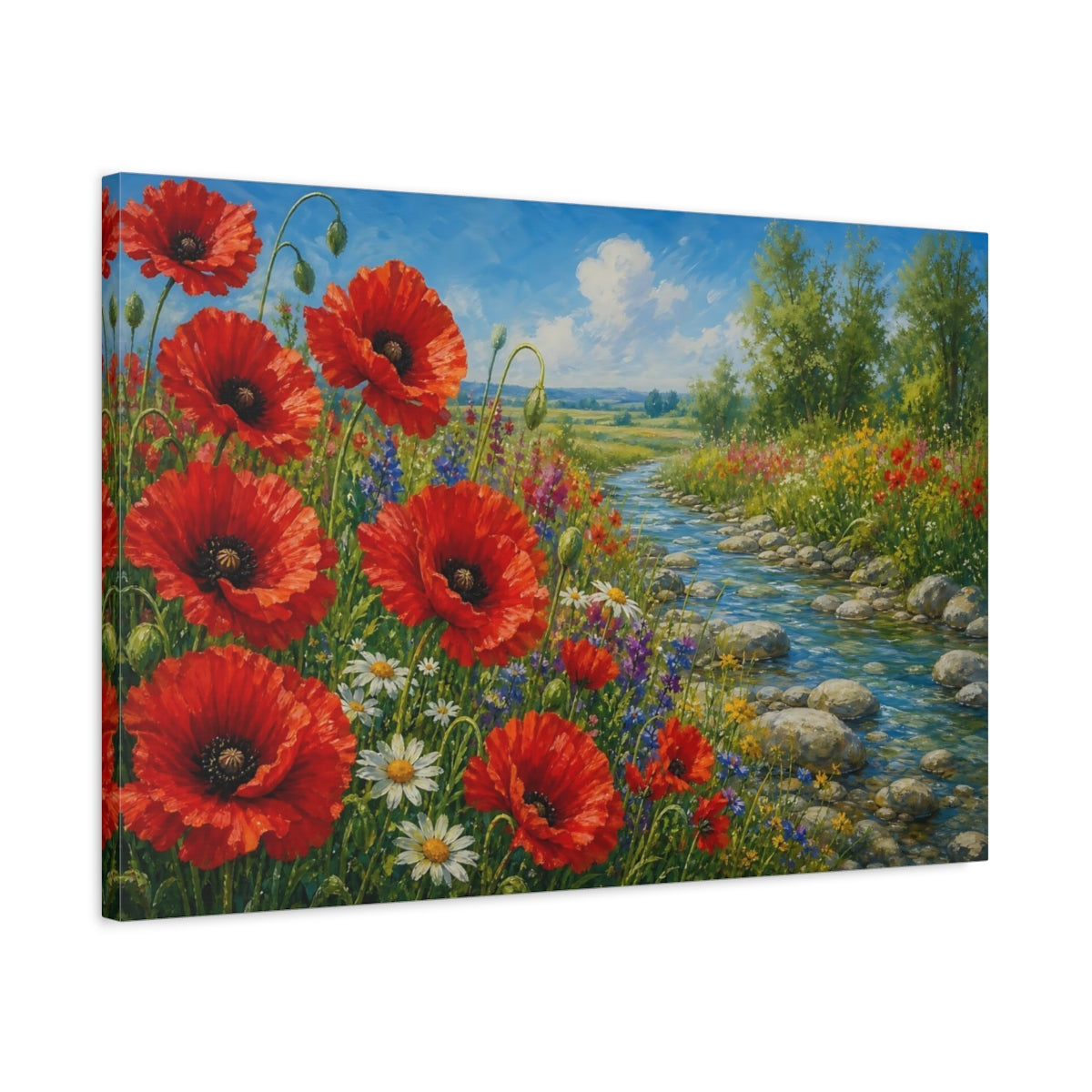 Side Mockup 2. Nature Poppies Red Poppies Meadow shown as stretched canvas wall art