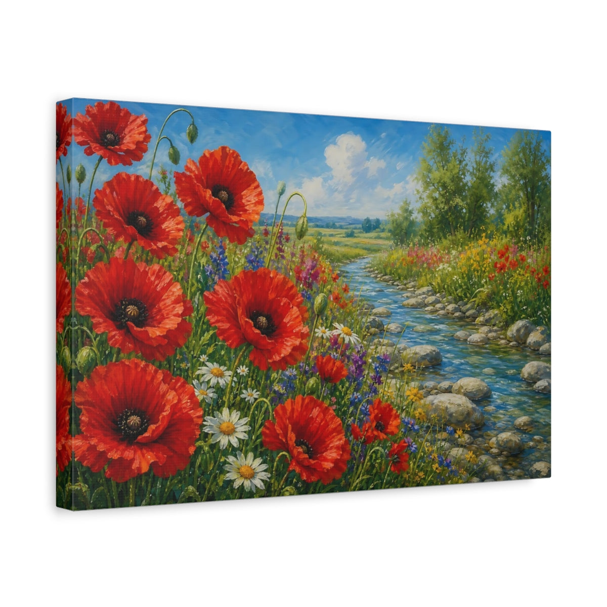 Side Mockup 4. Nature Poppies Red Poppies Meadow shown as stretched canvas wall art