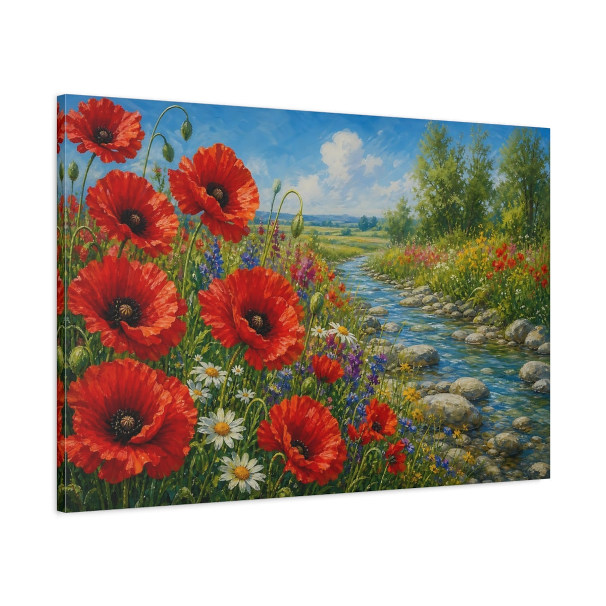 Main Mockup. Nature Poppies Red Poppies Meadow shown as stretched canvas wall art