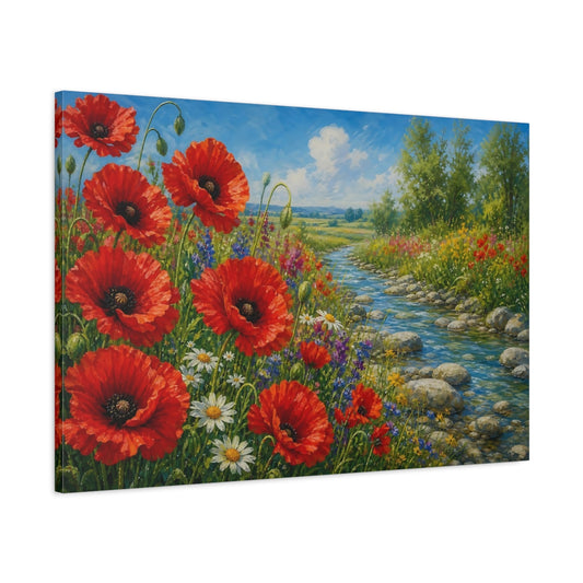 Main Mockup. Nature Poppies Red Poppies Meadow shown as stretched canvas wall art