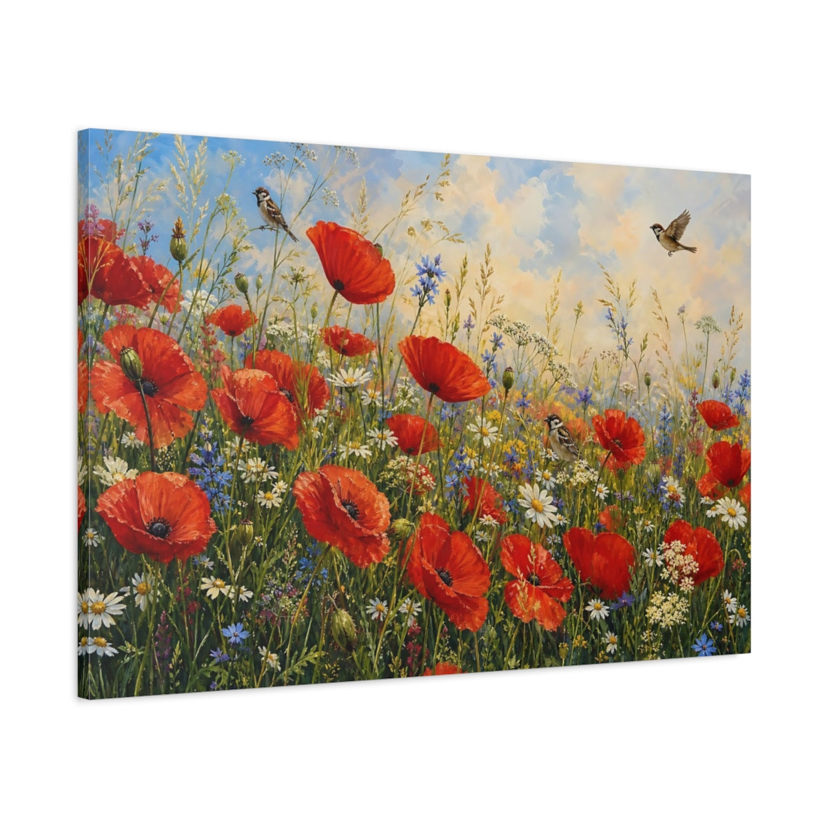 Main Mockup. Nature Poppies Red Poppies Meadow shown as stretched canvas wall art