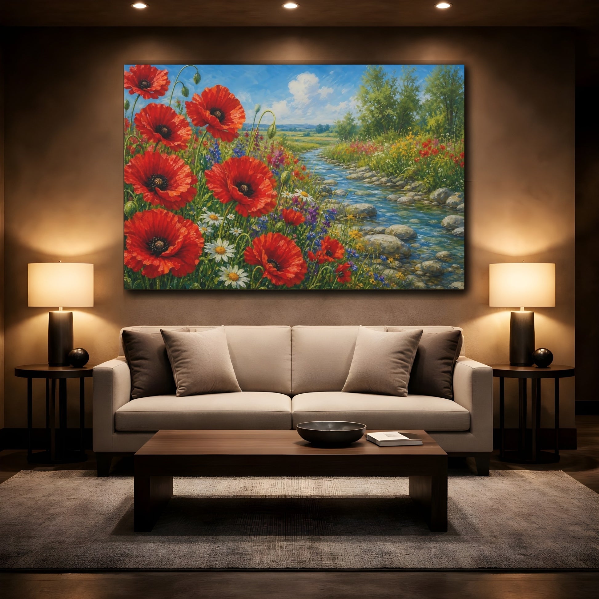 Mockup 2. Nature Poppies Red Poppies Meadow shown as stretched canvas wall art