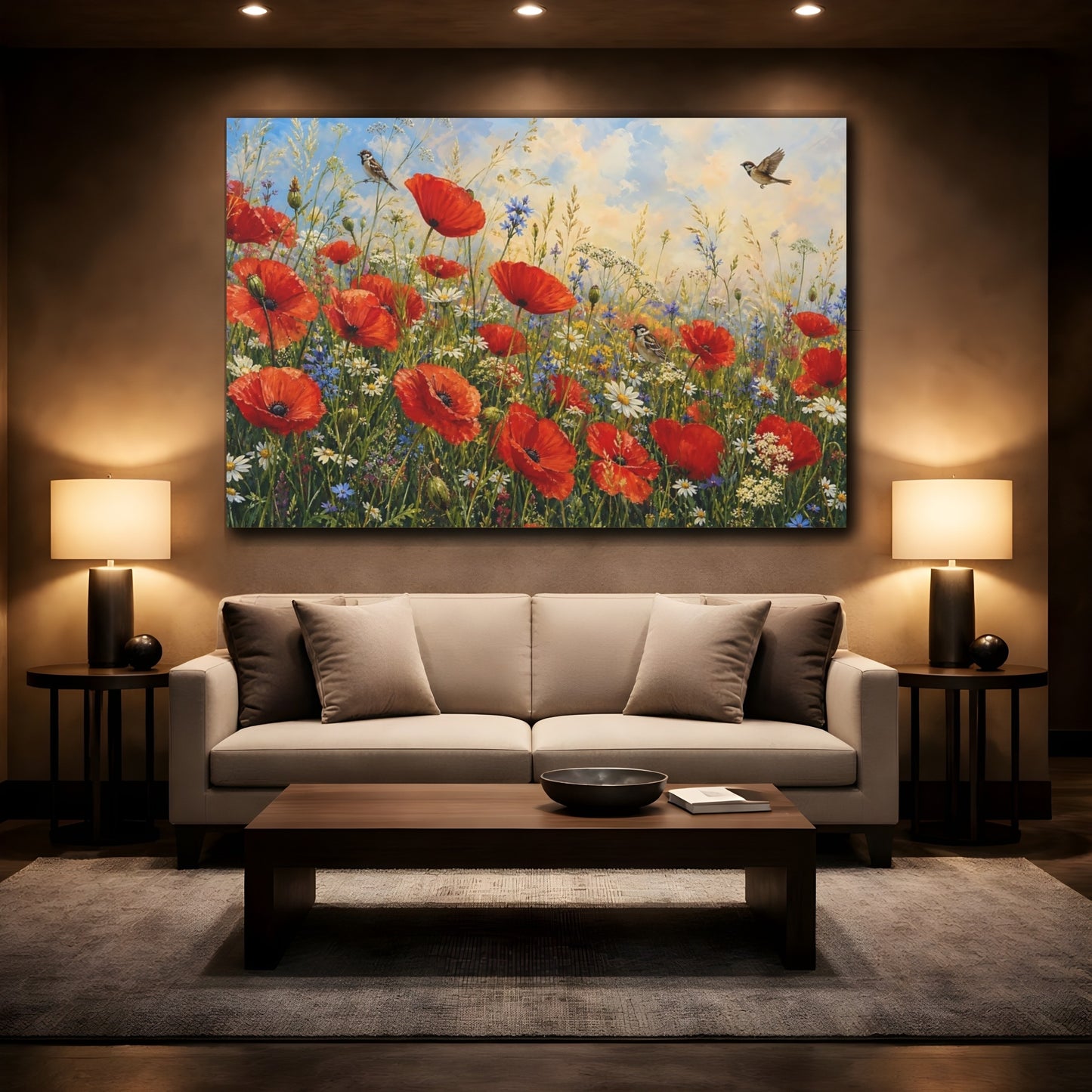Mockup 2. Nature Poppies Red Poppies Meadow shown as stretched canvas wall art