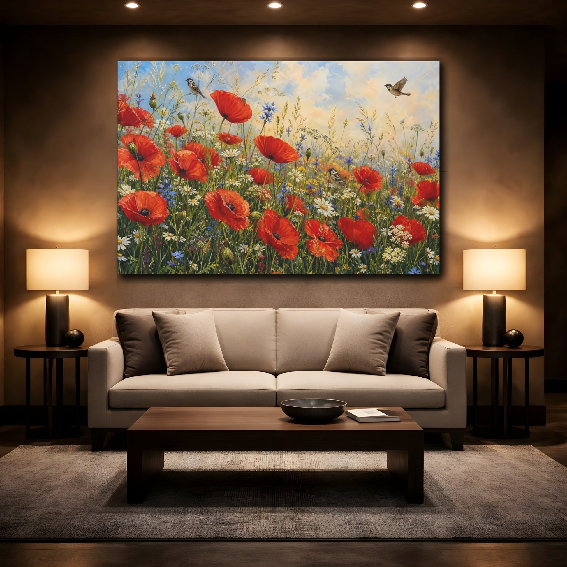 Mockup 2. Nature Poppies Red Poppies Meadow shown as stretched canvas wall art